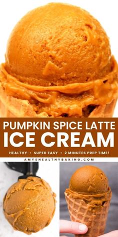 A fall dessert to make featuring healthy ice cream! It's gluten-free and clean-eating. Cool and creamy with a delicious kiss of fall flavor, this Pumpkin Spice Latte Ice Cream tastes just like the classic Starbucks drink! Save this simple pumpkin recipe! Chocolate Pumpkin Desserts, Ice Cream Video, Ice Cream Healthy, Pumpkin Spice Desserts, Healthy Fudge, Easy Pumpkin Dessert, Mug Cake Healthy