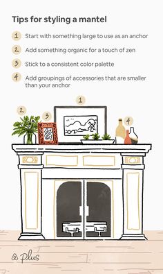 a drawing of a fireplace with instructions on how to style it