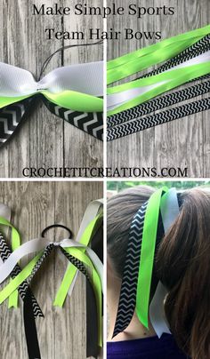 Crochet it Creations - How to Make Ponytail Team Bows Softball Bows Diy How To Make, Streamer Hair Bows Diy, Team Bows Diy, How To Make A Softball Bow, Make Hair Bows Out Of Ribbon Diy, How To Make Softball Bows, How To Make Hair Bows With Ribbon, How To Make Ponytail Bows, Game Day Hairstyles With Ribbon