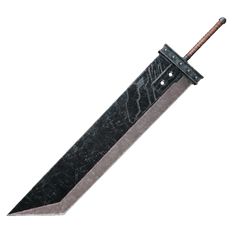 a knife that is sitting on top of a piece of metal with a long handle