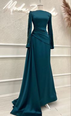 Grad Dresses Modest, Modest Fancy Dresses, Elegant Silk Dresses, Dark Green Dress