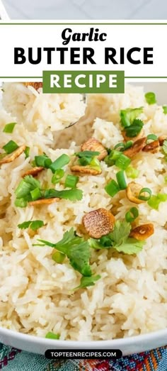 garlic butter rice recipe in a white bowl