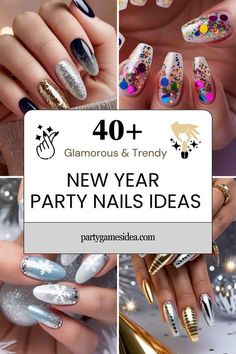 New Year’s Eve Manicure, New Year’s Eve Nail Ideas, New Years Party Nails, New Years Nails Design Glitter Sparkle, Party Nails New Years Eve Sparkle, New Eve Nails, New Years Eve Nails Ideas Sparkle, Classy New Years Nails, New Years Eve Nails Glitter