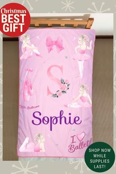 a pink banner with the letter s and ballerinas on it for christmas gift