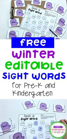 the free winter sight words printable for prek and kindergarten