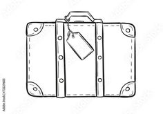 a sketched suitcase with a tag hanging on it's handle and two handles