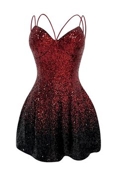 a red and black dress with glitter on it's bottom, in front of a white background