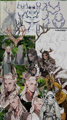 several different pictures of people with horns and antlers