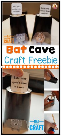 a collage of photos showing how to make a bat cave craft freebie