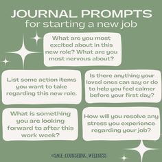 ✨Starting a new job? Here are some enlightening journal prompts to boost your first time experience! It can be daunting to begin a new job and routine, but journaling can help! 
Save this for reference as you journal. 

https://sagecounselingtherapyandwellness.com/journal-prompts-for-new-job/

#shadowwork #shadowworkprompts #newjob #firstjob #shadowworkjournal #journaling #journal #journalprompts #innerwork #innerhealing Job Journal Prompts, New Job Journal Prompts, First Day Of Job, Nursing Journal, Healing Journaling, Job Advice, Dialectical Behavior Therapy, Work Goals