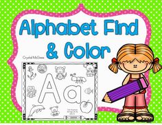 an alphabet and color poster with a girl holding a pencil