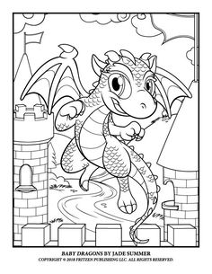 a cartoon dragon flying over a castle