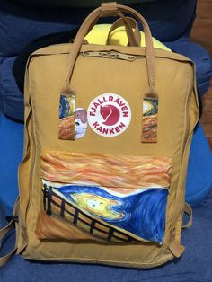 This is a customized acrylic handpainted backpack. Inspired by the classic the Scream painting by Edvard Munch. Hamster version Painted Backpack, The Scream Painting, Scream Painting, Aesthetic Backpack, The Scream, Edvard Munch, Kanken Backpack