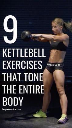 a woman is doing kettlebell exercises with the words, kettlebell exercises that tone the entire body