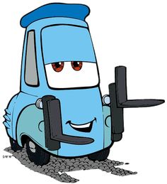 a cartoon blue truck with a smile on it's face