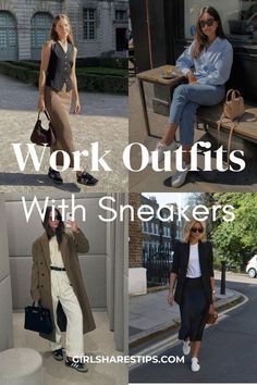 Sneakers With Professional Outfit, Chic Tennis Shoes Outfits, Office Look With Sneakers, Business Casual Dress With Sneakers, Sneakers With Work Clothes, Work Sneaker Outfit, Sneakers With Suits Women, Comfortable Chic Outfits Summer, Travel Work Outfits Business Casual