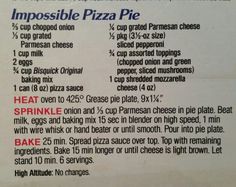 a close up of a menu with instructions for pizza