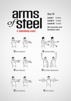 the arm and chest exercises for men are shown in this poster, which shows how to do