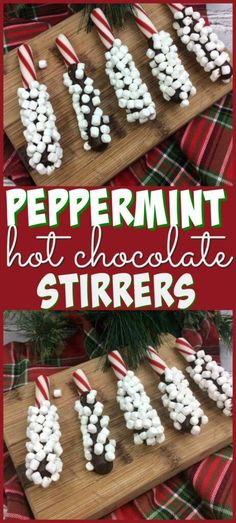 peppermin hot chocolate stirrers on a cutting board