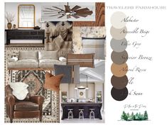 a living room filled with furniture and decor in shades of brown, tan, beige and white