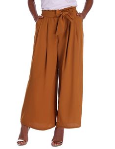 Pantalon Large Femme Palazzo Jambes Large Fluide Chic Evasé Elastiqué Taille Haute Décontracté en Mousseline de Soie Grandes Tailles avec Ceinture Amincissant Confortable Mode Casual - Brun - Taille X-Large Wide Leg Trousers Outfit, Paperbag Hose, Legs Outfit, Chiffon Pants, Trouser Outfit, Dark Dress, Flared Trousers, Mode Casual