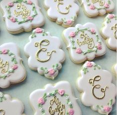 decorated cookies with the letters e, f, and g on them are arranged in rows