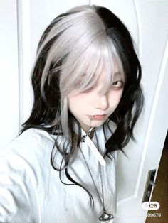 Dark Hair With White Highlights, Silver Hair Ideas, Cool Hair Ideas, Unique Hair Colors, Gray Silver Hair, White And Black Hair, Blue And White Hair, Brown And White Hair