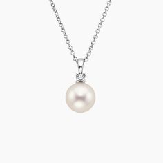 Premium Akoya Cultured Pearl and Diamond Pendant (8mm) - 18K White Gold. A premium Akoya cultured pearl and shimmering diamond accent hang from a classic white gold cable chain. This elegant, organic pearl features brilliant luster and shine with traditional grace and beauty. Pearl Wedding Jewelry, Pearl Drop Pendant, Tahitian Pearl Pendant, Pearl And Diamond Necklace, Tahitian Black Pearls, Pearl Jewelry Wedding, Cultured Pearl Necklace, Wedding 2024, Pearl Necklaces