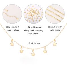 "Gold Star Choker Necklace,18K Gold Star Chain Choker Necklace,Dainty Star Celestial Charm Necklace,Dangle Star Layering Necklace,Minimalist Choker,Bridesmaid Necklace,Everyday Necklaces,Wedding Necklace,Best Friend Necklace This choker is a perfect understated, classic look with an edge. It makes a perfect gift for all ages. It is available in 16\", and an adjustable 15\" - 18\" lengths. Material:18K Gold Plated Color: Golden Length Size: 40cm chain and 5cm chain extension Star size:7mm Style: Necklaces Wedding, Star Celestial, Everyday Necklaces, Star Choker, Best Friend Necklace, Necklace Everyday, Coin Pendant Necklace, Gold Medallion, Star Chain