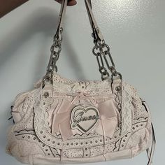 Y2k Guess Bag, Antique Purse, Y2k Bags, Mcbling Fashion, Guess Vintage, Bow Purse, Guess Bag, The Cardigans, Girly Bags