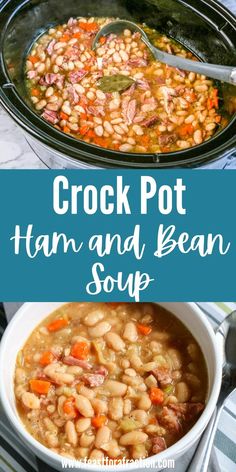 crock pot ham and bean soup in a white bowl