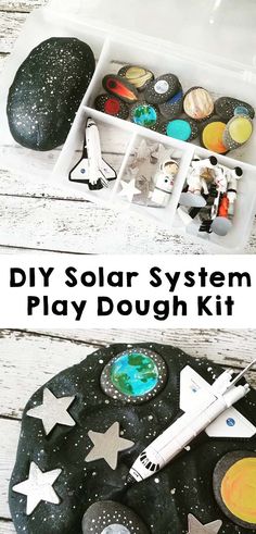 the diy solar system play dough kit is in its box and it's ready to be made into a rocket ship