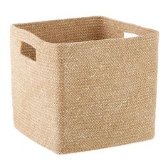 a brown basket with handles on the bottom and an open lid for it to be used as a storage bin