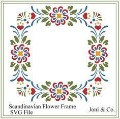 the scandinavian flower frame svg file is shown in red, green and blue colors