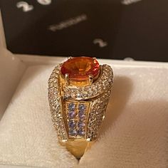 Authentic 14kt Gold Stamped, Mandarin Spessertite Garnet Ring With Authentic Color Change Alexandrite And Diamond Stones. Large, Heavy Band, One Of A Kind. 9.26 Grams Of Gold. Retail Is $1295 Alexandrite Ring, Garnet Ring, Design Jewelry, Garnet Rings, Orange Gold, 14kt Gold, Diamond Stone, Womens Jewelry Rings, Color Change