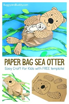 paper bag sea otter craft for kids with free template