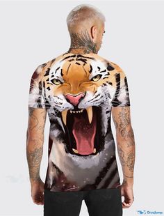 OrcaJump - T-Shirt Unisexe pour Hommes avec Imprimé Tigre 3D et Col Rond, Orange, pour Tiger Graphic, Pattern Animal, Printed Sleeves, Big And Tall, Wet And Dry, 3d Print, Graphic Prints, Batman, Print Design