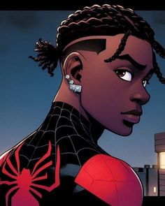 Miles Morales With Braids, Dominican Pfp, Handsome Women, Spiderman Outfit, Black Anime Guy