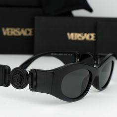 Brand New Versace Ve4480u 536087 Black Dark Grey Oval Unisex Sunglasses Same/Next Day Free Shipping! No Offers Accepted. Final Price! Don't Miss Out, Shop Now! 100% Authentic & Brand New! Brand: Versace Model Number: Ve4480u Color Code: 536087 Gender: Unisex Frame Color: Black Frame Shape: Oval Frame Material: Acetate Frame Style: Full Rim Lens Color: Dark Grey Lens Material: Polycarbonate 100% Uv Protection Size: 51x18x140 Made In Italy. Full Retail Versace Set Includes: Glasses Case Soft Pouch Versace Brand, Versace Accessories, Versace Sunglasses, Oval Frame, Unisex Sunglasses, Grey Lenses, Glasses Case, Colored Sunglasses, Color Code