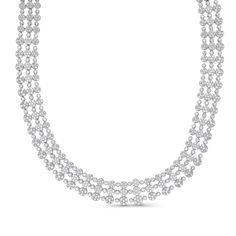 Plan to stand out while wearing this spectacular lab-created diamond triple-stand necklace in white gold. Crafted in cool 10K white gold Round lab-created diamond composites alternate with single lab-created diamonds along three strands. Stunning with 5 cts. t.w. of lab-created diamonds This 17.0-inch necklace secures with a box clasp. Lab Created Diamond Necklace, Box Clasp, Lab Created Diamonds, Jewelry Store, A Box, Jewelry Stores, Diamond Necklace, Lab, Diamonds