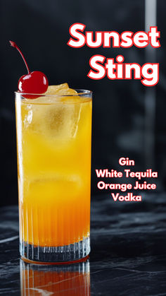 Sunset Sling Vodka Tequila Drinks, Cocktails With Vodka, Easy Gin Cocktails, Cocktail Cards, Orange Juice And Vodka, How To Make Gin, Classic Gin Cocktails