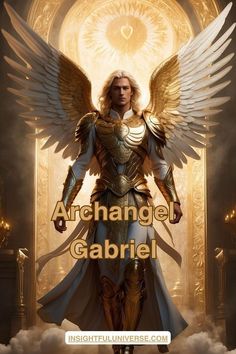 an angel standing in front of a doorway with the words archange gabriel