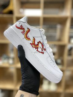 Custom White Sneakers With Red Sole, Red Hand Painted Custom Sneakers, Artistic White Slip-on Custom Sneakers, Red Hand Painted Sneakers For Streetwear, Custom Hand-painted Red Sneakers, Mulan Mushu, Nike Store, Painted Shoes, Mulan