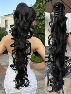 Cute Water Park Hairstyles, Curly Ponytail Styles, Water Park Hairstyles, Park Hairstyles, Silk Ponytail, Long Dark Brown Hair, Long Hair Community, Ponytail Wigs, Claw Ponytail