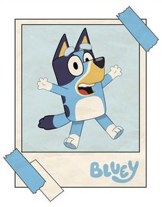 an image of a cartoon dog with blue ribbon around it's neck