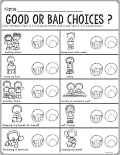 the worksheet for good or bad choices to help students understand what they are doing