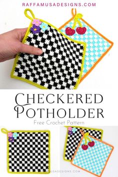 this is an image of a checkered pot holder with the words free crochet pattern