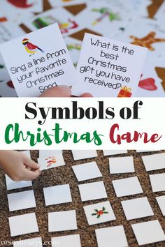 the symbols of christmas game for kids to play with their hands and feet, on top of