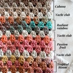 the crochet pattern is shown with instructions for how to make it in different colors