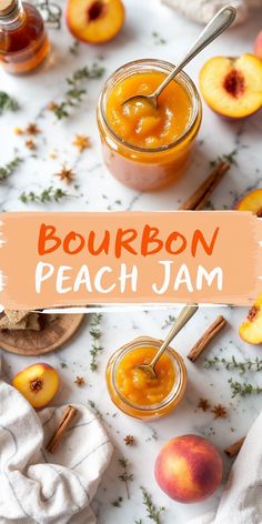 This bourbon peach jam is a sweet and spiced treat that’s perfect for summer and beyond. Juicy peaches meet a splash of bourbon and warm spices like cinnamon, creating a rich flavor that’s wonderful on toast, scones, or even stirred into yogurt. A true pantry favorite! #peachjam #bourbonrecipes #preservingfruit #homemadejam